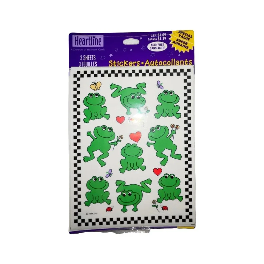 NWT Hallmark Heartline Frog Stickers Hearts Vintage Y2K Acid Free Made in USA